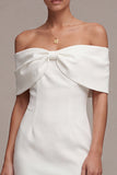 Bodycon Off the Shoulder White Graduation Dress with Bow
