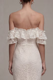 Boho White Lace Mermaid Off the Shoulder High Low Wedding Dress