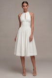 Halter White A Line Corset Keyhole Midi Registry Office Wedding Dress