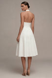 Halter White A Line Corset Keyhole Midi Registry Office Wedding Dress