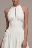 Halter White A Line Corset Keyhole Midi Registry Office Wedding Dress