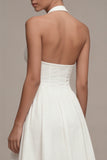 Halter White A Line Corset Keyhole Midi Registry Office Wedding Dress