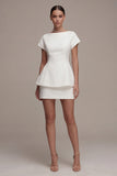 2-Piece A Line Bateau Neck Satin Little White Dress