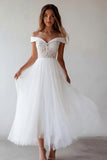 Off the Shoulder A Line White Lace Engagement Dress