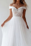 Off the Shoulder A Line White Lace Engagement Dress