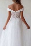 Off the Shoulder A Line White Lace Engagement Dress