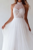 White High Neck Lace A Line Midi Dress