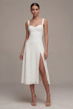 Ivory A Line Spaghetti Straps Graduation Dress with Slit