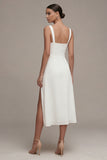 Ivory A Line Spaghetti Straps Graduation Dress with Slit