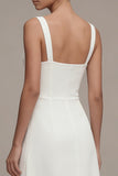 Ivory A Line Spaghetti Straps Graduation Dress with Slit