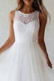 White Bateau Neck A Line Midi Engagement Dress with Lace