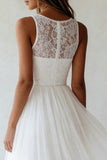 White Bateau Neck A Line Midi Engagement Dress with Lace