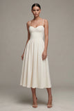 White Corset Spaghetti Straps A line Midi Graduation Dress