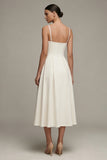 White Corset Spaghetti Straps A line Midi Graduation Dress