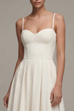 White Corset Spaghetti Straps A line Midi Graduation Dress