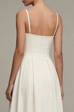White Corset Spaghetti Straps A line Midi Graduation Dress