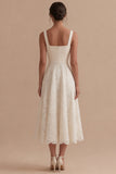 Ivory Lace Spaghetti Straps A Line Midi Engagement Dress