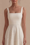 Ivory Lace Spaghetti Straps A Line Midi Engagement Dress