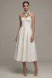 Ivory Floral A Line Spaghetti Straps Graduation Dress
