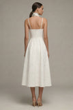 Ivory Floral A Line Spaghetti Straps Graduation Dress