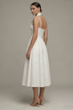 Ivory Floral A Line Spaghetti Straps Graduation Dress