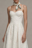 Ivory Floral A Line Spaghetti Straps Graduation Dress