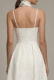 Ivory Floral A Line Spaghetti Straps Graduation Dress