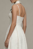 Ivory Floral A Line Spaghetti Straps Graduation Dress