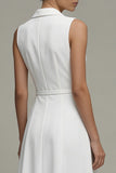 Simple White A Line Midi Dress with Belt