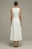 White A Line Bateau Neck Midi Engagement Dress