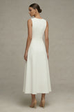 White A Line Bateau Neck Midi Engagement Dress