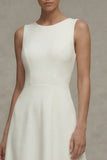 White A Line Bateau Neck Midi Engagement Dress