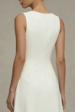 White A Line Bateau Neck Midi Engagement Dress