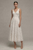 Ivory Lace V-Neck A Line Engagement Dress