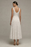Ivory Lace V-Neck A Line Engagement Dress