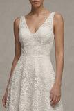 Ivory Lace V-Neck A Line Engagement Dress