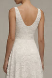 Ivory Lace V-Neck A Line Engagement Dress