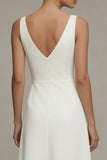 White V-Neck A Line Midi Engagment Dress