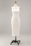 Pencil Square Neck Satin Midi Dress with Back Slit