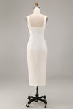 Pencil Square Neck Satin Midi Dress with Back Slit