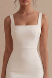 Pencil Square Neck Satin Midi Dress with Back Slit