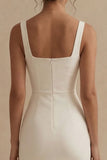 Pencil Square Neck Satin Midi Dress with Back Slit