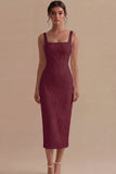 White Sheath Square Neck Jacquard Graduation Dress with Back Slit