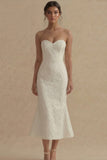 Sweetheart Mermaid Jacquard White Midi Dress