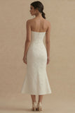 Sweetheart Mermaid Jacquard White Midi Dress