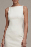 White A Line Bateau Neck Midi Dress with Lace