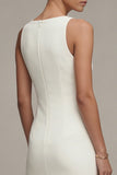 White A Line Bateau Neck Midi Dress with Lace