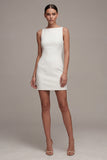 Simple White Bateau Neck Mini Dress