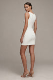 Simple White Bateau Neck Mini Dress