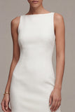 Simple White Bateau Neck Mini Dress